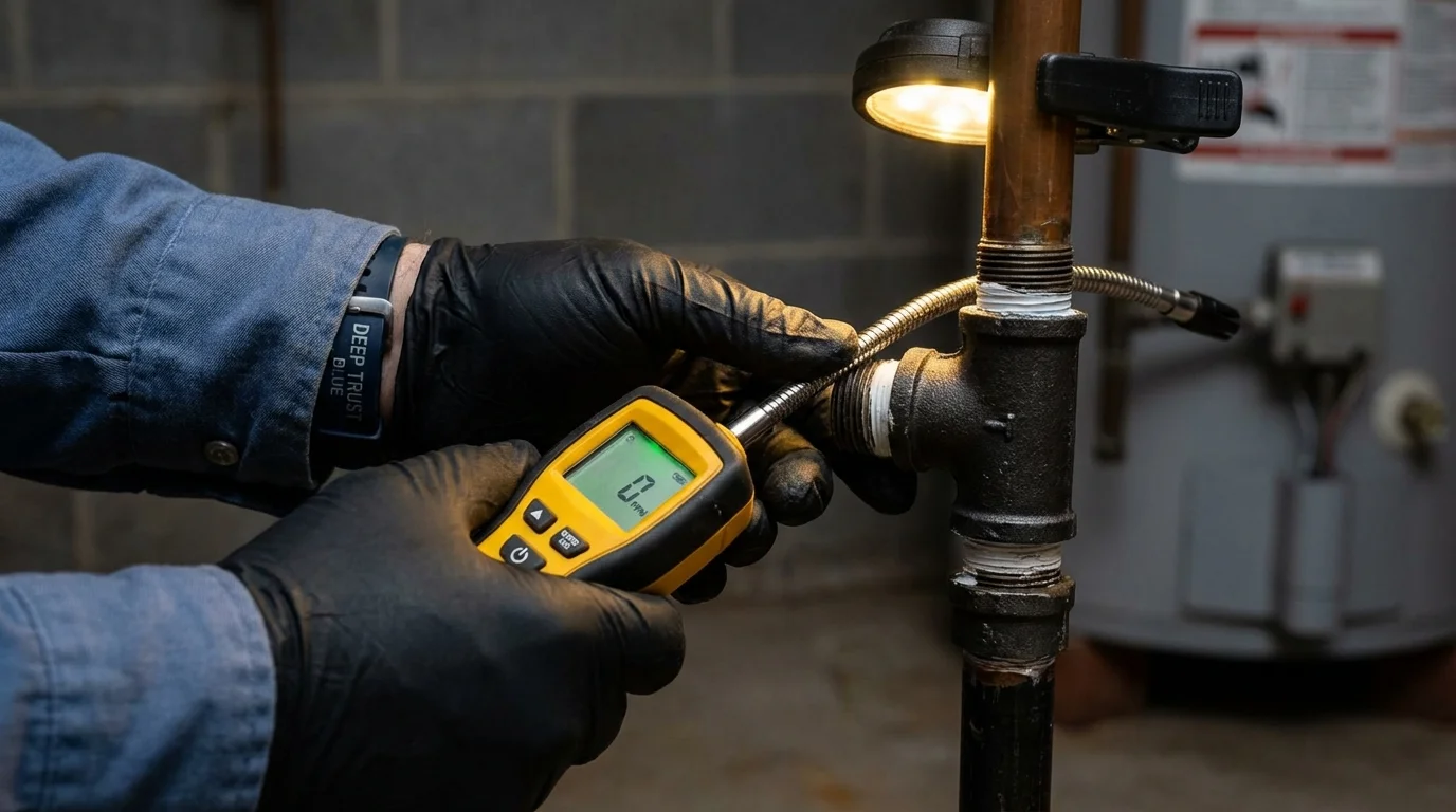 Gas leak detection with electronic sniffer by Johns Plumbing LLC in Hooks