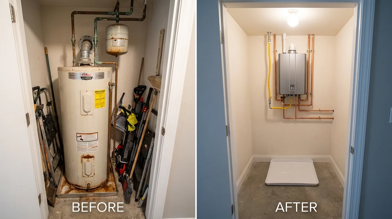 Tank water heater versus wall-mounted tankless unit comparison for Hooks, TX homeowners